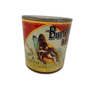 Butterfly Brand Squash Tin Olney Floyd Vintage Advertising Red Butterfly Small